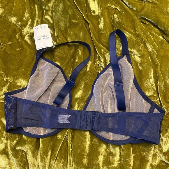 Simone Perele Bra 36D Marguerite Navy Night Blue Underwired Triangle Bra Floral - Picture 6 of 11